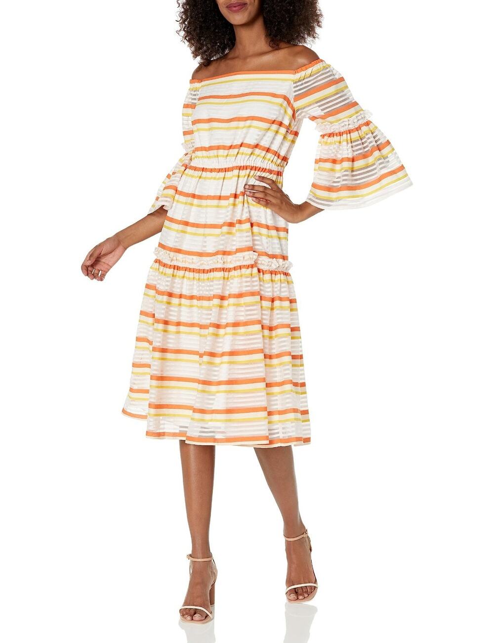 Trina Turk Women's Off The Shoulder Dress, Orange Pop Multi, Small